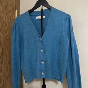 LOFT Teal Cardigan with Floral Buttons